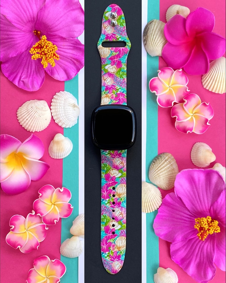 Seashell Fitbit Versa 1/Versa 2/Versa Lite S/L Silicone Engraved Cute Beach Ocean Summer Watchband Replacement bild 1