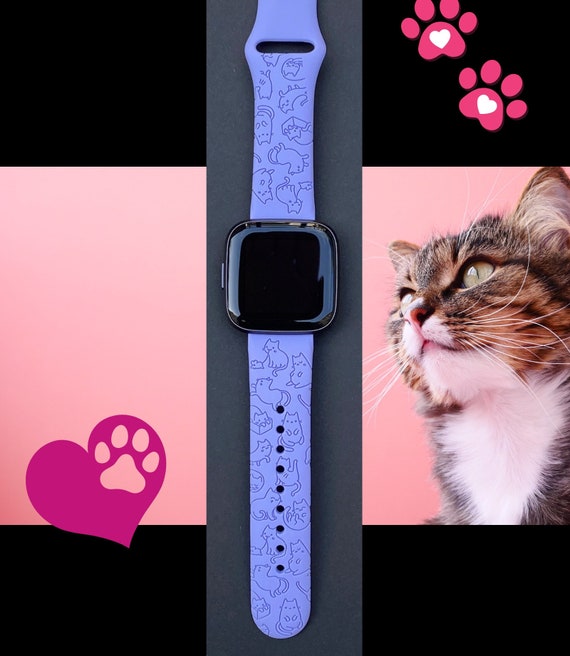 Cat Fitbit Versa versa 2 versa Lite S L Silicone Engraved Cute Kitten Animal Watchband Replacement Etsy Canada