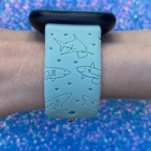 Sharks Fitbit Versa 3,4/Fitbit Versa Sense/Sense2 S/L Silicone Engraved Cute Summer Beach Watchband Replacement image 2