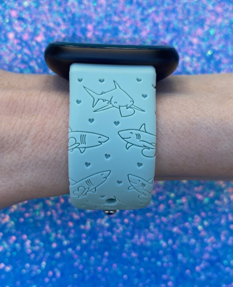 Sharks Fitbit Versa 3,4/Fitbit Versa Sense/Sense2 S/L Silicone Engraved Cute Summer Beach Watchband Replacement image 2