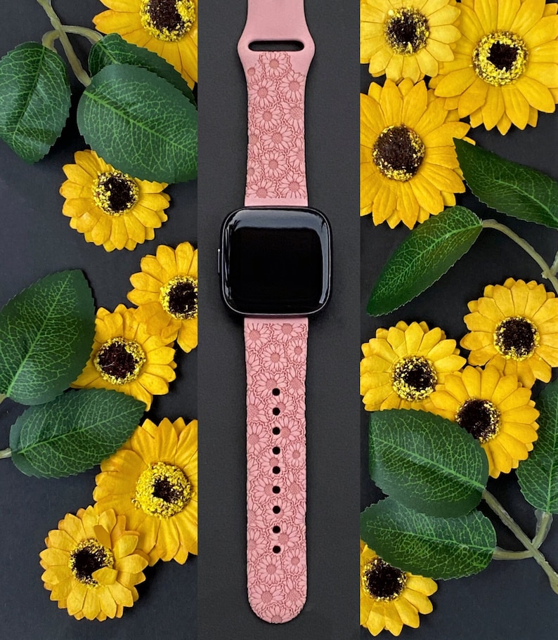 Sunflower Floral Fitbit Versa 1/Versa 2/Versa Lite S/L Silicone Engraved Cute Flower Watchband Replacement bild 1