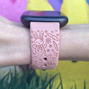 Happy Easter Fitbit Versa 1/Versa 2/Versa Lite S/L Silicone Engraved Bunny Watchband Replacement bild 2