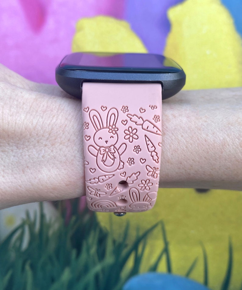 Happy Easter Fitbit Versa 1/Versa 2/Versa Lite S/L Silicone Engraved Bunny Watchband Replacement bild 2