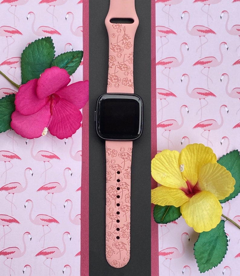 Tropical Flamingo Fitbit Versa 1/Versa 2/Versa Lite S/L Silicone Engraved Summer Beach Cute Flower Watchband Replacement bild 1