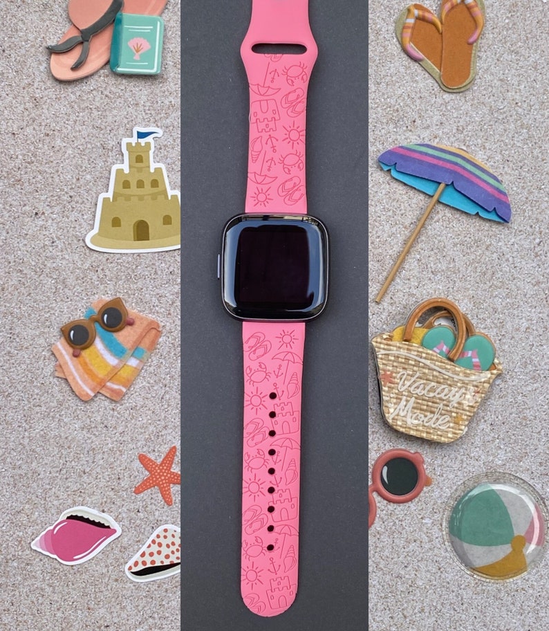 Beach Fitbit Versa 1/Versa 2/Versa Lite S/L Silicone Engraved Beach Summer Cute Watchband Replacement image 1