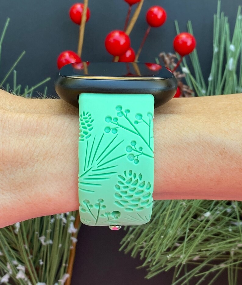 Remplacement du bracelet de montre Fitbit Versa 3, Fitbit Versa 4/Fitbit Versa Sense S/L gravé en silicone pour arbre de Noël d'hiver image 2