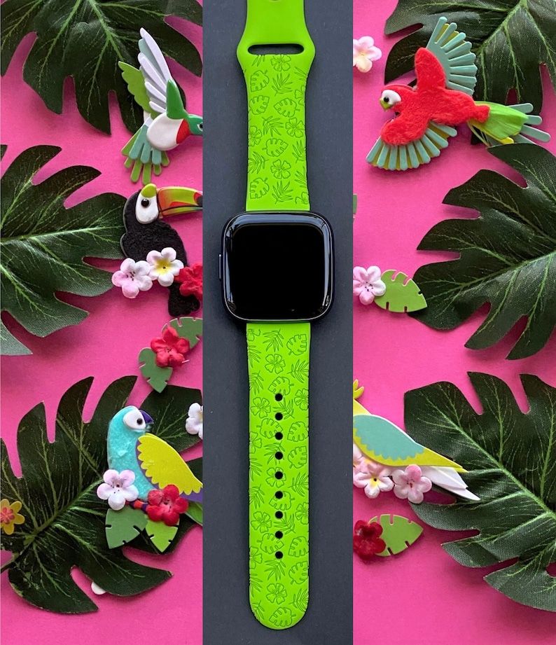 Hibiscus and Leaves Fitbit Versa 1/Versa 2/Versa Lite S/L Silicone Engraved Summer Beach Cute Watchband Replacement bild 1