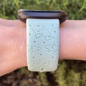Sharks Fitbit Versa 3,4/Fitbit Versa Sense/Sense2 S/L Silicone Engraved Cute Summer Beach Watchband Replacement image 3