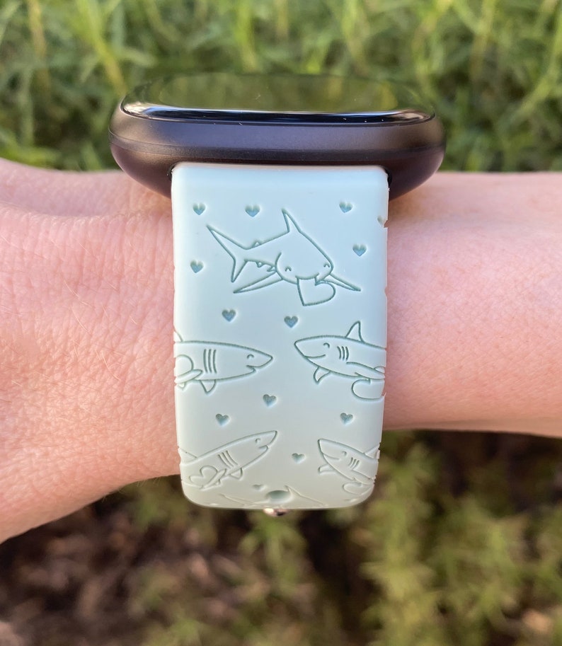 Sharks Fitbit Versa 3,4/Fitbit Versa Sense/Sense2 S/L Silicone Engraved Cute Summer Beach Watchband Replacement image 3