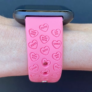 Candy Hearts Valentine's Day Fitbit Versa 1/Versa 2/Versa Lite S/L Silicone Engraved Cute Holiday Watchband Replacement image 2