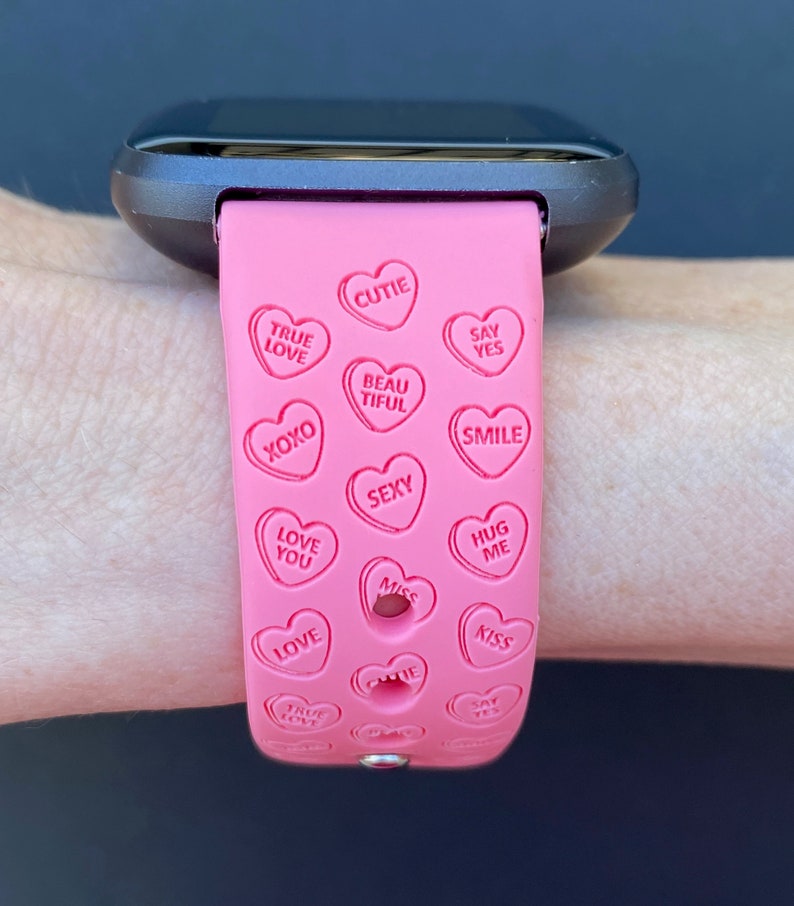 Candy Hearts Valentine's Day Fitbit Versa 1/Versa 2/Versa Lite S/L Silicone Engraved Cute Holiday Watchband Replacement image 2