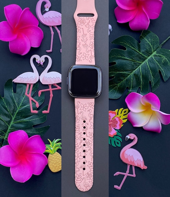 Tropical Flamingo Fitbit Versa versa 2 versa Lite S L Silicone Engraved Summer Beach Cute Flower Watchband Replacement Etsy