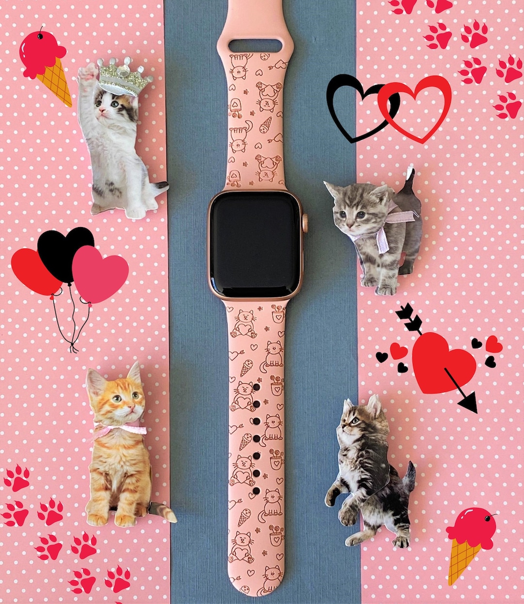 Cat Valentine's Day Watch Band 38mm 40mm 42mm 44mm S/M M/L Series 3,4,5