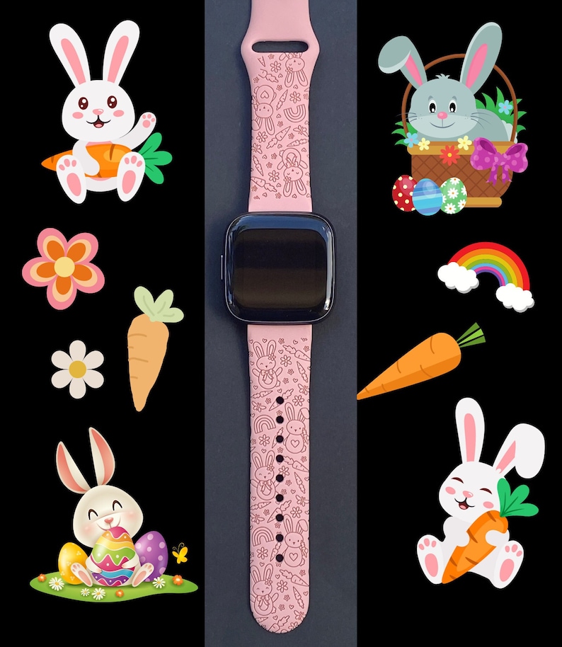 Happy Easter Fitbit Versa 1/Versa 2/Versa Lite S/L Silicone Engraved Bunny Watchband Replacement bild 1
