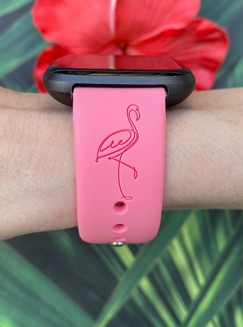 Flamingo Fitbit Versa 1/Versa 2/Versa Lite S/L Silicone Engraved Cute Summer Animal Watchband Replacement bild 2