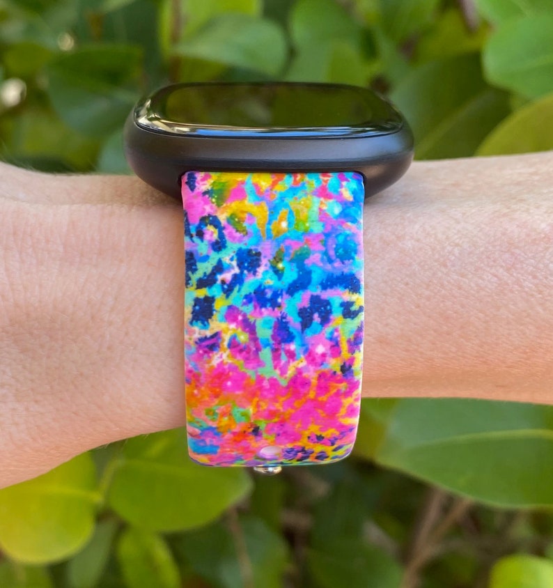 Neon Leopard Fitbit Versa 3,4/Fitbit Versa Sense S/L Silicone Cute Colorful Cheetah Watchband Replacement image 3