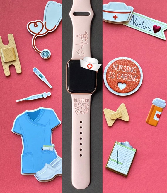 Nurse Watch Band 38mm 40mm 41mm 42mm 44mm 45mm S/M M/L Series 1,2,3,4,5,6,7,8,9 Engraved Medical Doctor Career Watchband Replacement