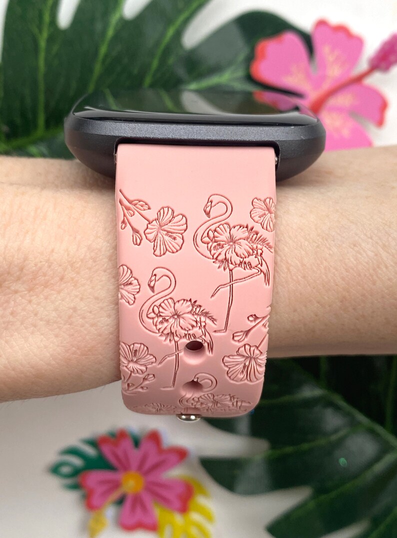 Tropical Flamingo Fitbit Versa 1/Versa 2/Versa Lite S/L Silicone Engraved Summer Beach Cute Flower Watchband Replacement bild 2