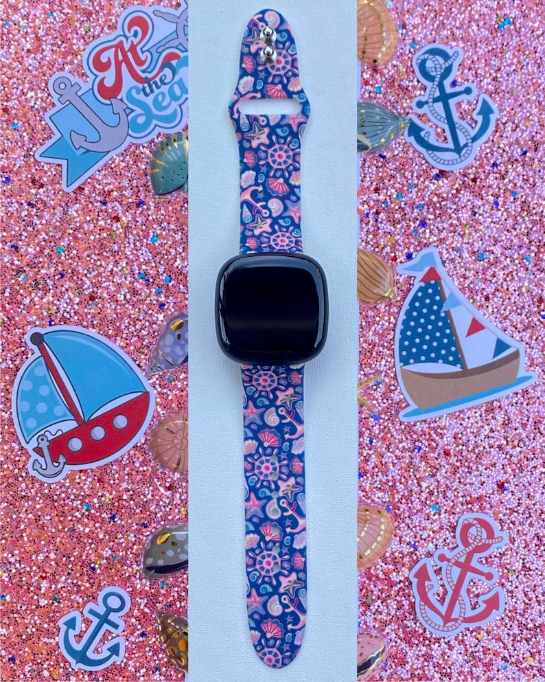 Anchor and Seashell Fitbit Versa 3,4/Fitbit Versa Sense S/L Silicone Cute Beach Summer Watchband Replacement bild 1