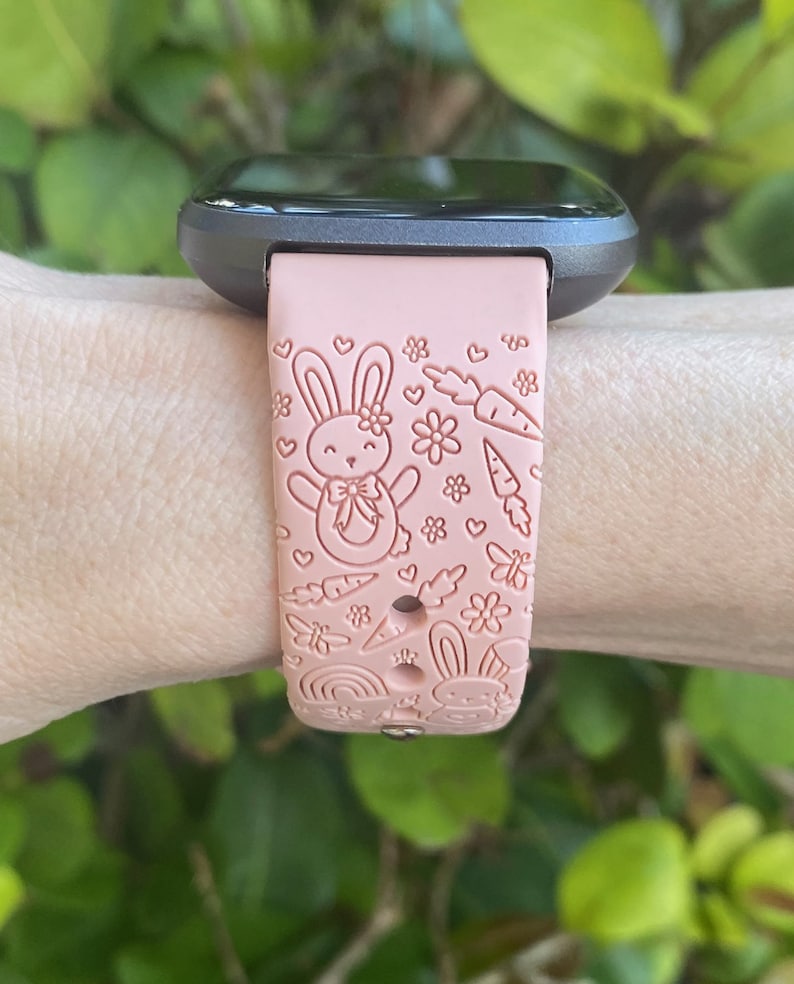 Happy Easter Fitbit Versa 1/Versa 2/Versa Lite S/L Silicone Engraved Bunny Watchband Replacement bild 3
