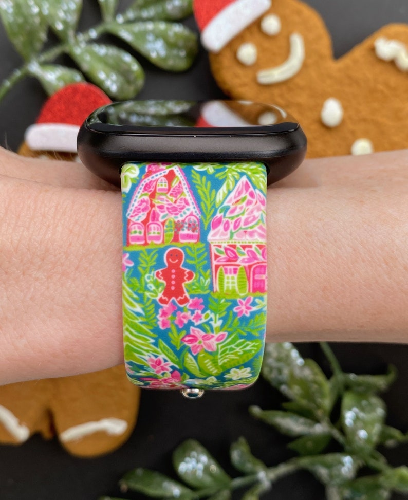 Gingerbread House Christmas Fitbit Versa 1/Versa 2/Versa Lite S/L Silicone Engraved Cute Holiday Winter Watchband Replacement afbeelding 2