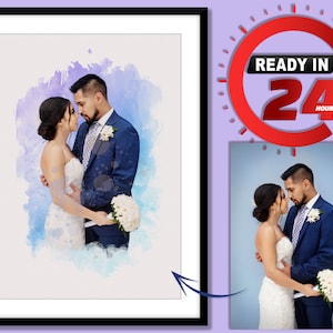 Retrato en acuarela personalizado a partir de tu foto / Regalos de aniversario / Decoración del hogar / Retrato de pareja / Regalos para papá