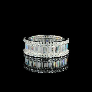 Baguette Diamond Full Eternity Wedding Band, Channel Set Moissanite Engagement Ring, Stackable Anniversary Ring, Unique Gift for Her