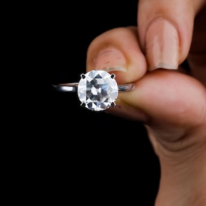 Old European Cut Moissanite Ring | Vintage 3 Ct Colorless Antique Style Engagement Ring | Unique Bridal Gift | Low Profile Solitaire Ring |