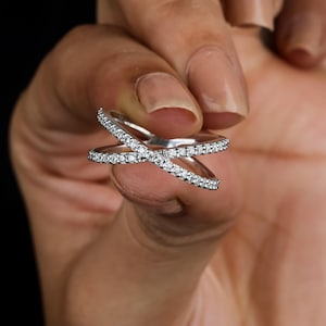 Stylish Lab Grown Criss Cross Round Cut Diamond Ring, Pave Set Diamond Band, Matching Band Wedding Ring, Minimal Ring, X shaped Band Ring