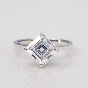 Asscher Cut Lab Grown Diamond Ring | 3 CT White Gold  Engagement Ring | Hidden Halo Solitaire Wedding Ring | Promise Gift | Anniversary Ring