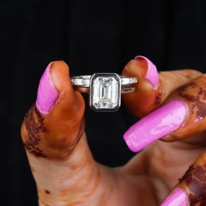 3 Ct Emerald Cut Bezel Set Ring, Proposal Ring for Women, Moissanite Engagement Ring, Classic Solitaire, Perfect Christmas Gift for Her