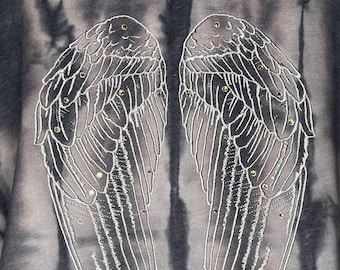 Tie Dye Sudadera con capucha adornada con bordados: Alas de ángel con cristales Swarovski