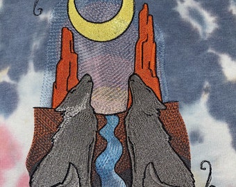 Tie Dye Hooded Sweatshirt Embellished with Embroidery: Tarot Card Design The Moon