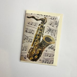 Carte de saxophone vintage - carte de voeux de saxophone collage design