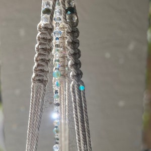 Large Silver Bliss Crystal Macrame Plant Hanger