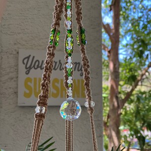 New Growth Crystal Macrame Plant Hanger in Beige and Greens