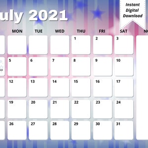 July Printable Calendar | Instant Download | July 2021 Calendar | Monthly Digital Planner | US Letter Size Calendar