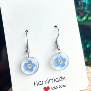 Handmade Forget Me Not Earrings: Stainless Steel Dangle Drop