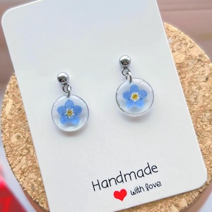 Forget Me Not Flower Earrings: Pressed Flower Resin Jewelry
