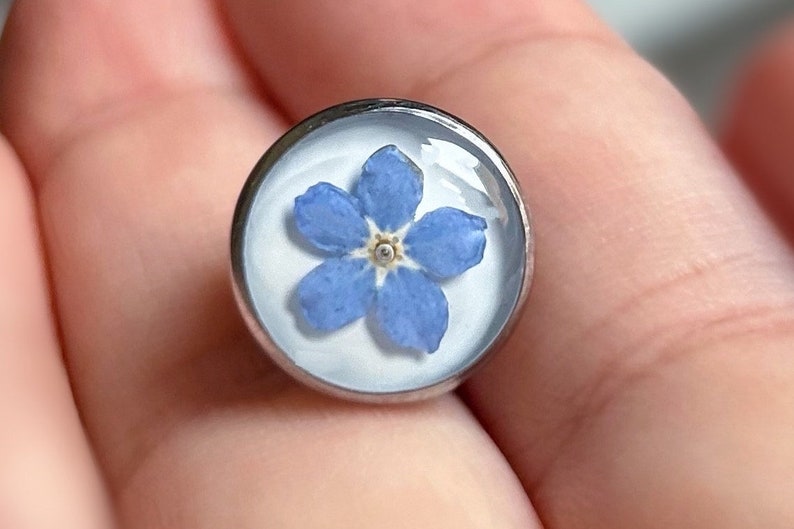 Handmade Real Forget Me Not Pin Badge Brooch, something blue, love, remembrance, birthday, wedding jewellery , modesty pin, Lapel pin, gift, image 1