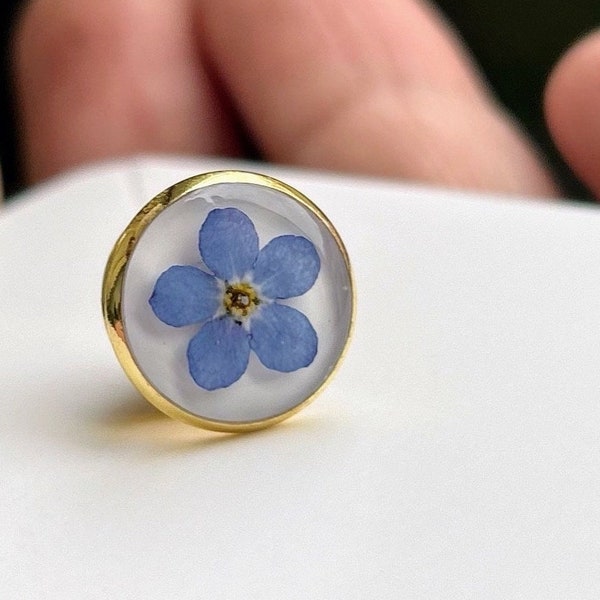 Handmade Forget Me Not Pin Gold tone Brooch, something blue, love, remembrance, birthday, wedding jewellery , modesty pin, Lapel pin, gift,