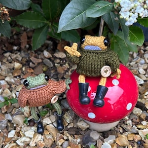 Hand Knitted Frog and Toad Set: Posable Wire Armature, Handmade Jumpers