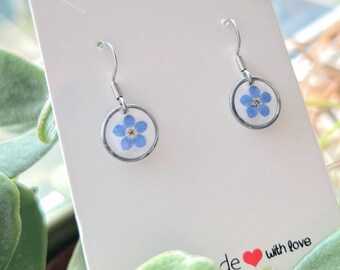 Beautiful handmade forget me not drop dangle earrings memory, keepsake, something blue, gift, love, wedding, prom, teacher gift