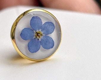 Handmade Forget Me Not Pin Gold tone Brooch, something blue, love, remembrance, birthday, wedding jewellery , modesty pin, Lapel pin, gift,