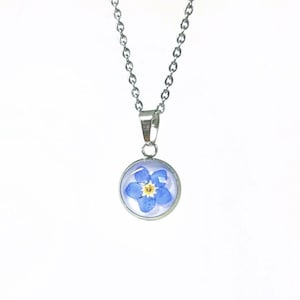 Handmade Forget Me Not Necklace: Stainless Steel Flower Pendant