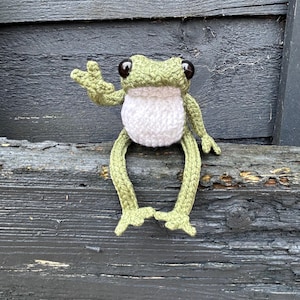 Hand Knitted Posable Pocket Frog: Handmade Amphibian Friend. Amigurumi frog. frog lover. frog doll