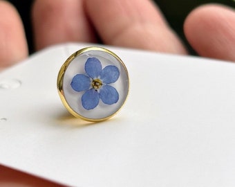 Handmade Forget Me Not Pin Gold tone Brooch, something blue, love, remembrance, birthday, wedding jewellery , modesty pin, Lapel pin, gift,