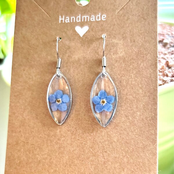 Beautiful handmade forget me not drop dangle earrings memory, keepsake, something blue, gift, love, symbolism, pretty, wedding prom