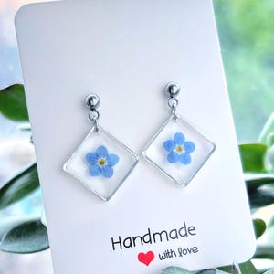 Forget Me Not Flower Earrings: Stainless Steel Resin Jewelry