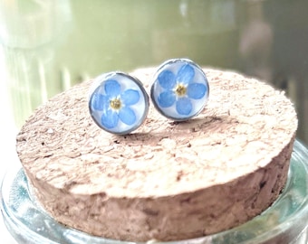 Handmade Forget-Me-Not Stud Earrings: Pressed Flower Jewelry